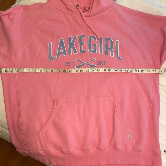 LAKEGIRL Pink Hooded Sweatshirt, sz 2XL, Distressed logo in blue,Comfy oversized - Picture 7 of 9